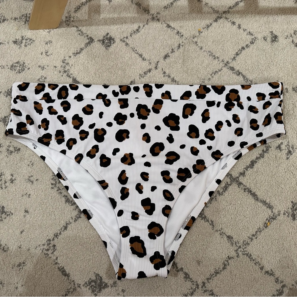 Leopard print high leg high waist swim bottoms